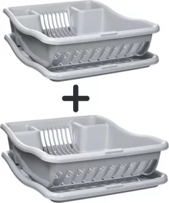 Curver Afdruiprek Met Met Lekbak Plateau - Kliksysteem - Afdruiprek Voor Afwas - Vaatwas Rek - Afdruiprek - 38x29x8,5 Cm - 2 Stuks