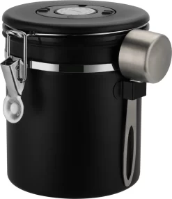 Koffie Bewaarbus Luchtdicht Met CO2 Uitlaat - Koffieblik Bewaarblik Voor 500 Gr Koffiebonen - Zwart - 1.2L