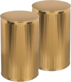 Out Of The Blue Set Van 2x Stuks Opslagboxen/voorraadblikken Met Klik-deksel Geel/goud Kleurig Van Tin-metaal Met Formaat 11 X 17,6 Cm