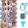 LuZana® Draaibaar Kruidenrek Staand Met Potjes - Bamboe- 20 Kruidenpotjes Met Strooideksel – Incl. Labels, Krijtstift En Trechter