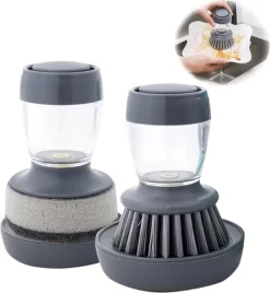 Afwasborstel Met Zeepdispenser – Met 3 Verschillende Opzet Stukken – Inclusief Houder – Grijs – Afwas Borstel Zeepreservoir – Zeep Handborstel – Doseerpomp – Afwasmiddel Dispenser – Navulbaar -Lifestyleproducten 1107x1200 2