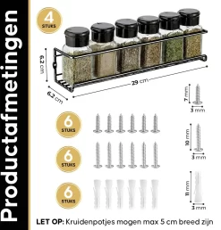 YORGS Kruidenrek Ophangbaar - Kruidenrekje Voor Potjes - Kruidenrekken Hangend 4 Stuks - Zwart - Inc Ophangmateriaal -Lifestyleproducten 1150x1200 2