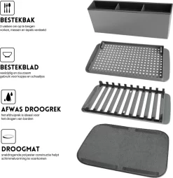 Afdruiprek Met Lekbak - Inclusief Afdruipmat - Opvouwbaar - Afwasrek Met Uitneembare Bestekhouder - Voor Bestek, Borden, Pannen En Schalen -Lifestyleproducten 1167x1200 4