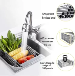 IBright Verstelbare Keukenrek - Gootsteen Mand - Afdruiprek – Vergiet – Verstelbaar In Lengte - Uitschuifbaar - RVS Grijs -Lifestyleproducten 1174x1200 2