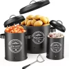 Professionele Bewaardozen - Set Van 3 - Voor Aardappels, Uien En Knoflook - Retro Design - Voorraadcontainer Van Metaal - Keukenopslag - Groentes Bewaren Voor Lange Tijd - Perfect Cadeau Voor In De Keuken