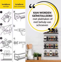 YORGS Kruidenrek Ophangbaar - Kruidenrekje Voor Potjes - Kruidenrekken Hangend 4 Stuks - Zwart - Inc Ophangmateriaal -Lifestyleproducten 1183x1200 2