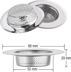 Luxe RVS Gootsteen Zeef Ø88mm - 50mm - Gootsteenstop - Afvoerzeef - Korfplug - Gootsteenbakje - Afvoerstop - Gootsteen Stop 80 Mm
