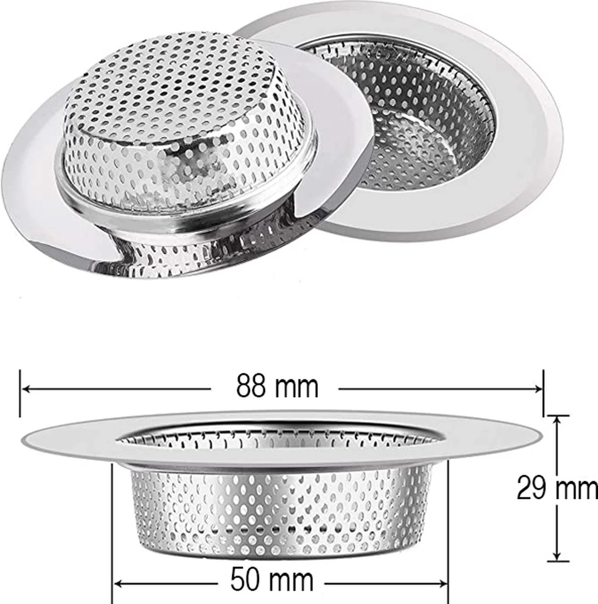 Luxe RVS Gootsteen Zeef Ø88mm - 50mm - Gootsteenstop - Afvoerzeef - Korfplug - Gootsteenbakje - Afvoerstop - Gootsteen Stop 80 Mm 1 Luxe RVS Gootsteen Zeef Ø88mm - 50mm - Gootsteenstop - Afvoerzeef - Korfplug - Gootsteenbakje - Afvoerstop - Gootsteen Stop 80 Mm