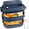 OITUGG Lunchbox Volwassenen: 2-laags Bento Box 1550 Ml Voor Mannen Vrouw - 3-vaks Lunchbox Met Bestek - BPA-vrije Plastic Lunchbox Geschikt Voor Kantoorschool - Magnetronbestendig Vaatwasmachinebestendig (blauw)