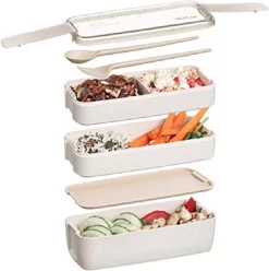 Bento Lunchbox - Lunchtrommel 900ml 3 Laags - Inclusief Bestek - Beige - Opline -Lifestyleproducten 1196x1200