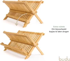 Budu Afdruiprek - Afdruiprekje Van Bamboe Hout - Afdruiprek Voor Afwas - Vaatwasrek - Keukenrek - Inklapbaar - Opvouwbaar - -Lifestyleproducten 1200x1037