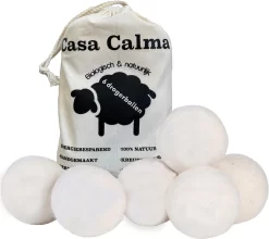 Casa Calma Drogerballen (6 Stuks) - Inclusief Opbergzakje - 100% Natuurlijk Schapenwol - Droger Ballen - Zero Waste Wasverzachter Bollen - Energiebesparend Drogen Met Droogbollen - Dryer Balls - Diervriendelijk & Milieuvriendelijk - Energie Besparen