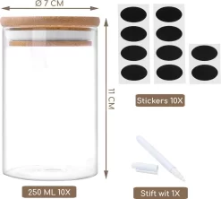 Quality Needz - Voorraadbussen - 250 ML - Glazen Potjes Met Deksel - Kruidenpotjes - 10 Delige Set - BPA-vrij - Gratis Pen & Herschrijfbare Stickers -Lifestyleproducten 1200x1078 1