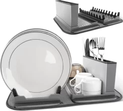 Afdruiprek Met Lekbak - Inclusief Afdruipmat - Opvouwbaar - Afwasrek Met Uitneembare Bestekhouder - Voor Bestek, Borden, Pannen En Schalen