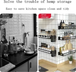 Merkloos Kruidenrek / Opbergrek - RVS - Perforatievrij Aan De Muur Gemonteerd - 50x13x6 Cm - Zwart -Lifestyleproducten 1200x1140 2