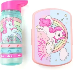 Unicorn Broodtrommel + PET Drinkfles Lichtblauw | Eenhoorn Lunchbox Set Voor Meisjes LS22 -Lifestyleproducten 1200x1145
