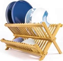Budu Afdruiprek - Afdruiprekje Van Bamboe Hout - Afdruiprek Voor Afwas - Vaatwasrek - Keukenrek - Inklapbaar - Opvouwbaar -