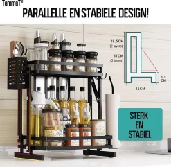 TammaT - Kruidenrek - Kruidenrek Staand - Inklapbare Keukenrek - 3-laags 35x21x56,5CM - Keuken Organizer - Aanrecht Organizer - Keuken Opslag - Roestvrij Staal - Opbergrek - Keuken Organizers - Roestvrij En Krasvrij -Lifestyleproducten 1200x1169 6