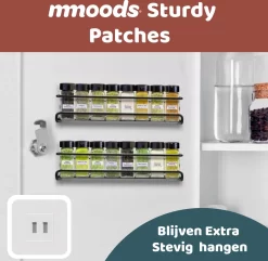 Mmoods Kruidenrek Ophangbaar Zonder Boren - 2 Laags Voor 16 Kruidenpotjes - Speciaal Voor Muur, Wandkast, Kastdeur - Hangende Kruidenorganizer Keuken - Keukenaccessoires -Lifestyleproducten 1200x1172 2