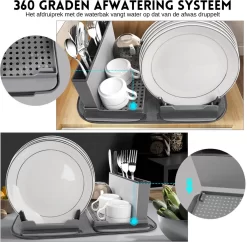 Afdruiprek Met Lekbak - Inclusief Afdruipmat - Opvouwbaar - Afwasrek Met Uitneembare Bestekhouder - Voor Bestek, Borden, Pannen En Schalen -Lifestyleproducten 1200x1176 6