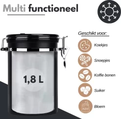 VAIVE Koffieblik - Koffiebus - Koffieblikbewaarblik - Bewaarbus Koffie - Voorraadpotten - Voorraadbussen - Voorraadbus -1.8L -Lifestyleproducten 1200x1179 2