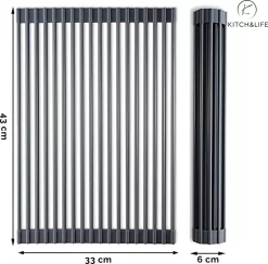 Kitch&Life Afdruiprek Oprolbaar - Mat Zwart - Pannenonderzetter - Afdruipmat - Keukenrek 3-in-1 -Lifestyleproducten 1200x1185 3