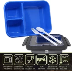 IFancy LUNCHBOX YUMMY - Bento Box 1500ml + Bestek - 3 Compartimenten - BPA Vrij & Lekvrij - Vaatwasser Magnetron & Vriezer - Lunch Box Voor Kinderen & Volwassenen (Blauw) -Lifestyleproducten 1200x1187 1