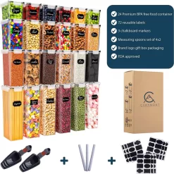 Empyrea Set Van 24 Luchtdichte Vershouddozen, Voorraad Bussen Opslag En Organisatie, Keuken En Voedselcontainer, Voorraadpotten Van Kunststof, BPA-vrij, 72 Etiketten, 3 Markers En 8 Lepels Meegeleverd | Keuken Organizer Voorraadcontainers -Lifestyleproducten 1200x1198 19