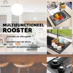Kitch&Life Afdruiprek Oprolbaar - Mat Zwart - Pannenonderzetter - Afdruipmat - Keukenrek 3-in-1 -Lifestyleproducten 1200x1200 1206