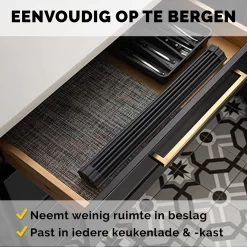 Kitch&Life Afdruiprek Oprolbaar - Mat Zwart - Pannenonderzetter - Afdruipmat - Keukenrek 3-in-1 -Lifestyleproducten 1200x1200 1209