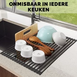 Kitch&Life Afdruiprek Oprolbaar - Mat Zwart - Pannenonderzetter - Afdruipmat - Keukenrek 3-in-1 -Lifestyleproducten 1200x1200 1210