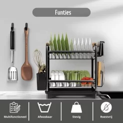 Afdruiprek - Zwart/ Met Flexibele Water Afvoer/ Borden, Pannen Bestek/ RVS/ Lichtgewicht/ Lekbak/ Luxe Uitvoering -Lifestyleproducten 1200x1200 1220