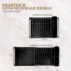 MIRI Afdruiprek – Afwasrek – Uitschuifbaar – Met Lekbak In Gootsteen – Afwas – Roestvrij Staal – Zwart -Lifestyleproducten 1200x1200 1246