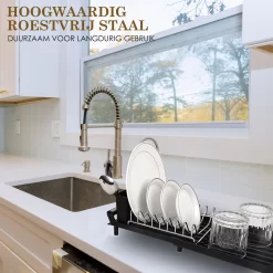 MIRI Afdruiprek – Afwasrek – Uitschuifbaar – Met Lekbak In Gootsteen – Afwas – Roestvrij Staal – Zwart -Lifestyleproducten 1200x1200 1247