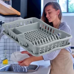 Merkloos Decopatent® Afdruiprek Voor Afwas - Afdruiprekje Met Lekbak - Kunststof Afdruipmat - Afwassen Borden & Bestek - 32.5x49x9 - Grijs -Lifestyleproducten 1200x1200 1255