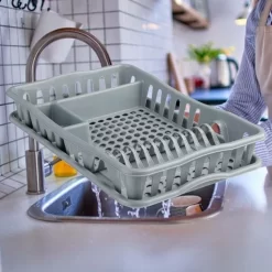 Merkloos Decopatent® Afdruiprek Voor Afwas - Afdruiprekje Met Lekbak - Kunststof Afdruipmat - Afwassen Borden & Bestek - 32.5x49x9 - Grijs -Lifestyleproducten 1200x1200 1256