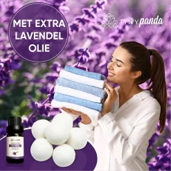 Merkloos Droger Ballen XL 6 Stuks Inclusief Lavendelolie – Zero Waste Dryer Balls - Duurzaam – Wasverzachter – Herbruikbare Drogerballen – Droogt De Was Sneller – Tiny Panda -Lifestyleproducten 1200x1200 495