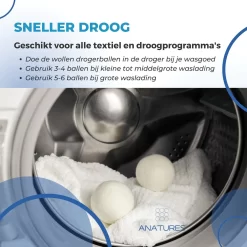 ANATURES Wollen XL Drogerballen 6 Stuks In Opbergmand – Herbruikbare Droogballen Wasdroger – Nieuw Zeelands RWS Schaapswol - Wasdrogerballen Duurzaam – Natuurlijke Wasverzachter -Lifestyleproducten 1200x1200 563