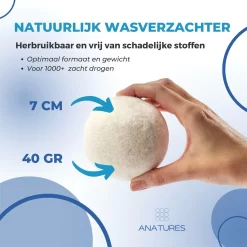 ANATURES Wollen XL Drogerballen 6 Stuks In Opbergmand – Herbruikbare Droogballen Wasdroger – Nieuw Zeelands RWS Schaapswol - Wasdrogerballen Duurzaam – Natuurlijke Wasverzachter -Lifestyleproducten 1200x1200 565