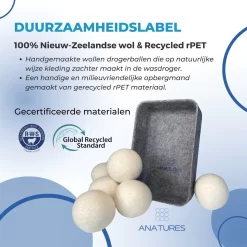 ANATURES Wollen XL Drogerballen 6 Stuks In Opbergmand – Herbruikbare Droogballen Wasdroger – Nieuw Zeelands RWS Schaapswol - Wasdrogerballen Duurzaam – Natuurlijke Wasverzachter -Lifestyleproducten 1200x1200 569