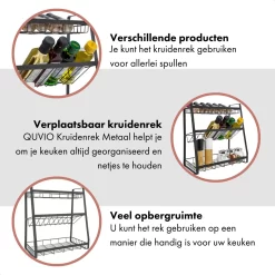 QUVIO Kruidenrek - Keukenrek Staand - Keukenrekje - Keukenrek - Aanrecht Organizer - Metaal - 19 X 35 X 38 Cm -Lifestyleproducten 1200x1200 781