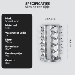 SensaHome 360 Graden Roteerbare Kruidencarrousel - Kruidenrek/Kruidenmolen - 20 Kruidenpotjes - 5 Laags - Draaibaar - 20 Specerijen Potjes - Specerijenmolen -Lifestyleproducten 1200x1200 791