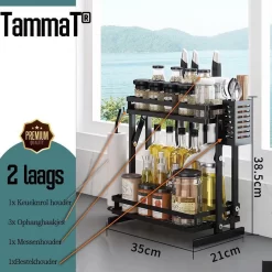 TammaT - Kruidenrek - Kruidenrek Staand - Inklapbare Keukenrek - 3-laags 35x21x56,5CM - Keuken Organizer - Aanrecht Organizer - Keuken Opslag - Roestvrij Staal - Opbergrek - Keuken Organizers - Roestvrij En Krasvrij -Lifestyleproducten 1200x1200 796