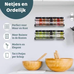 Mmoods Kruidenrek Ophangbaar Zonder Boren - 2 Laags Voor 16 Kruidenpotjes - Speciaal Voor Muur, Wandkast, Kastdeur - Hangende Kruidenorganizer Keuken - Keukenaccessoires -Lifestyleproducten 1200x1200 802
