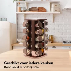 Pazzo Goods - Kruidenrek Staand - Kruidenrek Met Potjes - Rose Goud - RVS - Kruidenrek Draaibaar - 20 Kruidenpotjes - Inclusief Stickers & Stift - Kruiden Carrousel -Lifestyleproducten 1200x1200 807