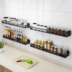 Merkloos Kruidenrek / Opbergrek - RVS - Perforatievrij Aan De Muur Gemonteerd - 50x13x6 Cm - Zwart -Lifestyleproducten 1200x1200 813