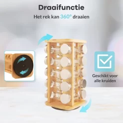 LuZana® Draaibaar Kruidenrek Staand Met Potjes - Bamboe- 20 Kruidenpotjes Met Strooideksel – Incl. Labels, Krijtstift En Trechter -Lifestyleproducten 1200x1200 828