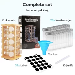 LuZana® Draaibaar Kruidenrek Staand Met Potjes - Bamboe- 20 Kruidenpotjes Met Strooideksel – Incl. Labels, Krijtstift En Trechter -Lifestyleproducten 1200x1200 829