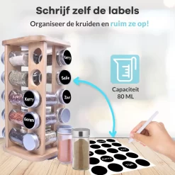 LuZana® Draaibaar Kruidenrek Staand Met Potjes - Bamboe- 20 Kruidenpotjes Met Strooideksel – Incl. Labels, Krijtstift En Trechter -Lifestyleproducten 1200x1200 832