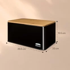 Klarstein Granrosi Oklahoma Broodtrommel - 35,5 X 15,5 X 23 Cm - Brooddoos Met Snijplank - Metaal & Bamboe -Lifestyleproducten 1200x1200 860